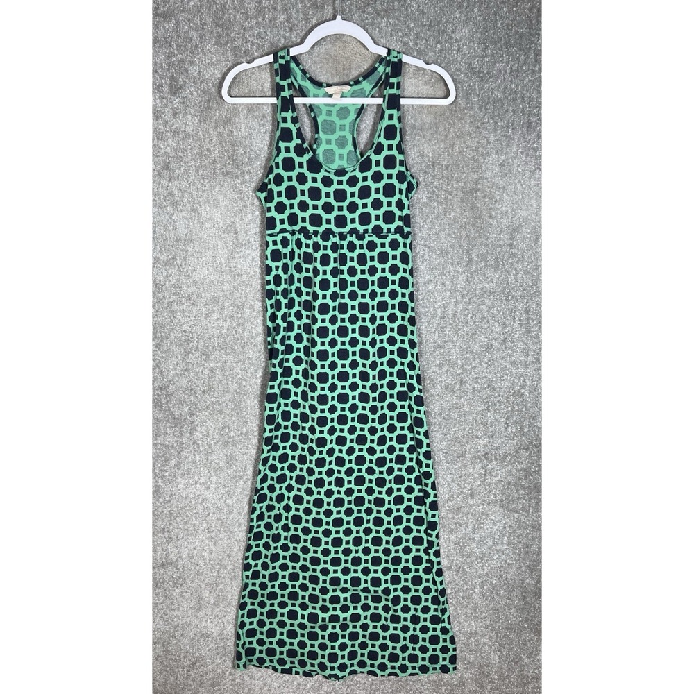 Banana Republic Empire Waist Racerback Maxi Dress Womens XS Green Blue Geometric